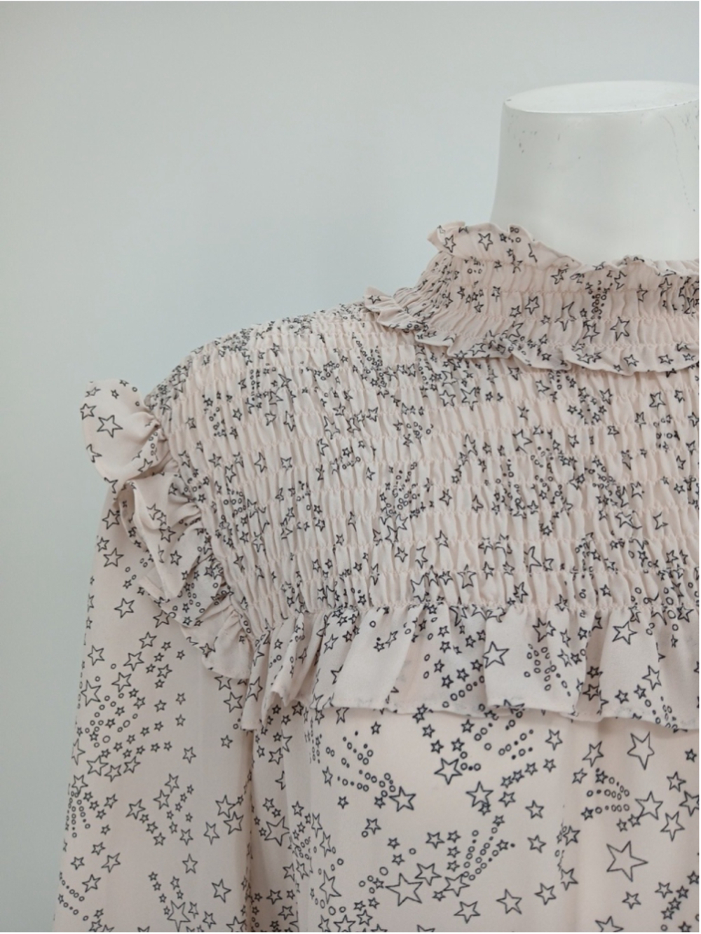 Rebecca Minkoff Sharon Star Print Mockneck Blouse Top Pale Pink Size XL Chiffon - Picture 5 of 16
